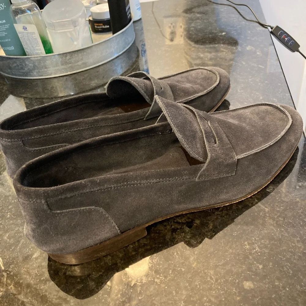 Men's Suede Penny Loafers in Dark Blue